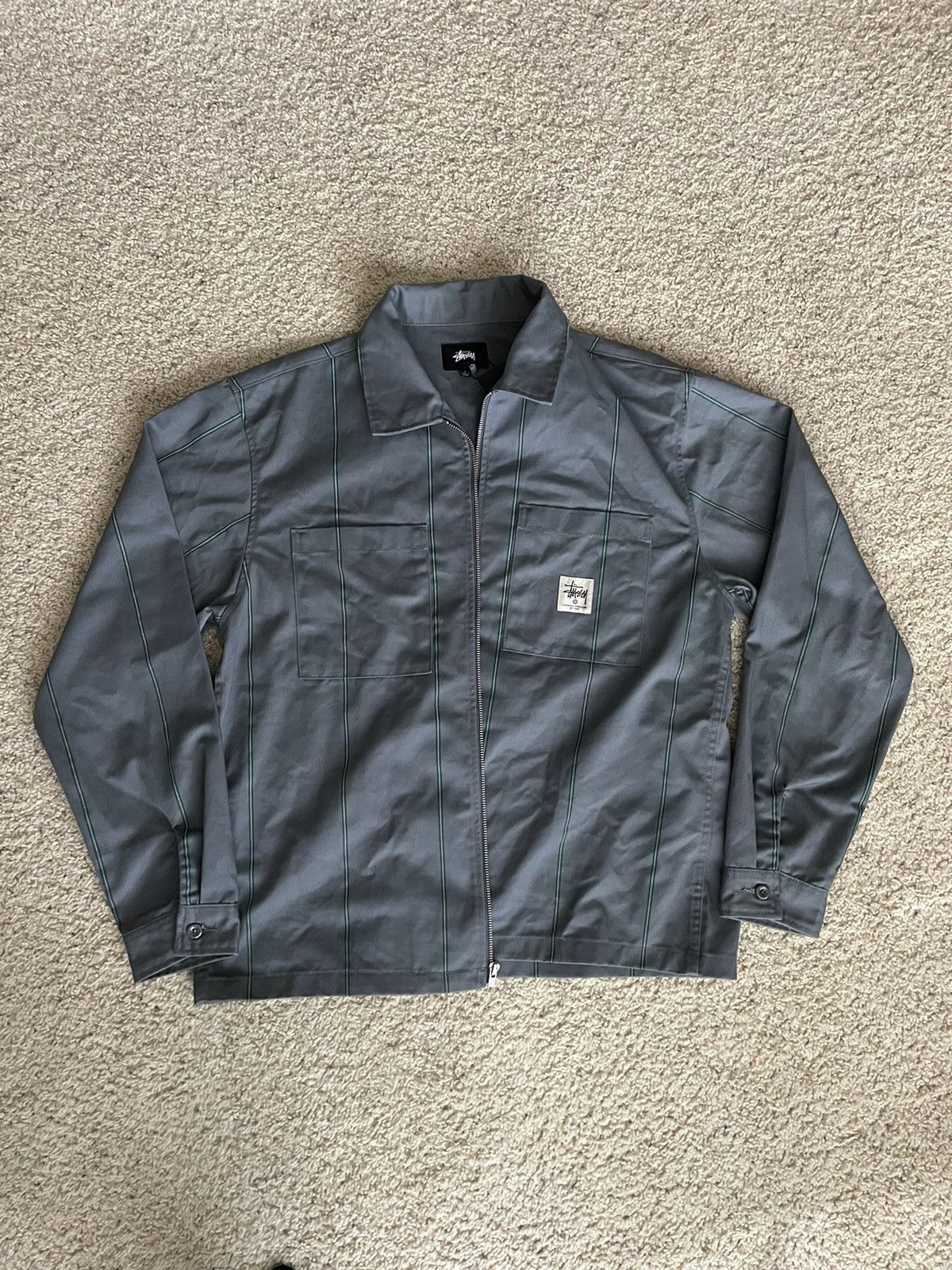 image of Stussy Full Zip Pin Stripe Jacket in Grey, Men's (Size Large)