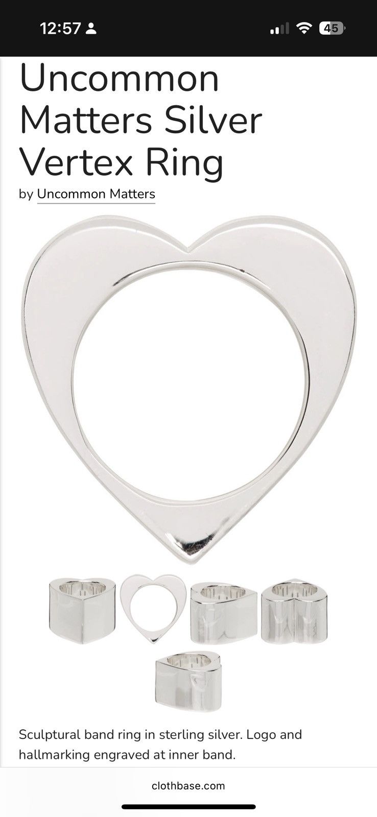 Other Uncommon Matters Silver Vertex 3D Heart Ring Size ONE SIZE - 3 Thumbnail