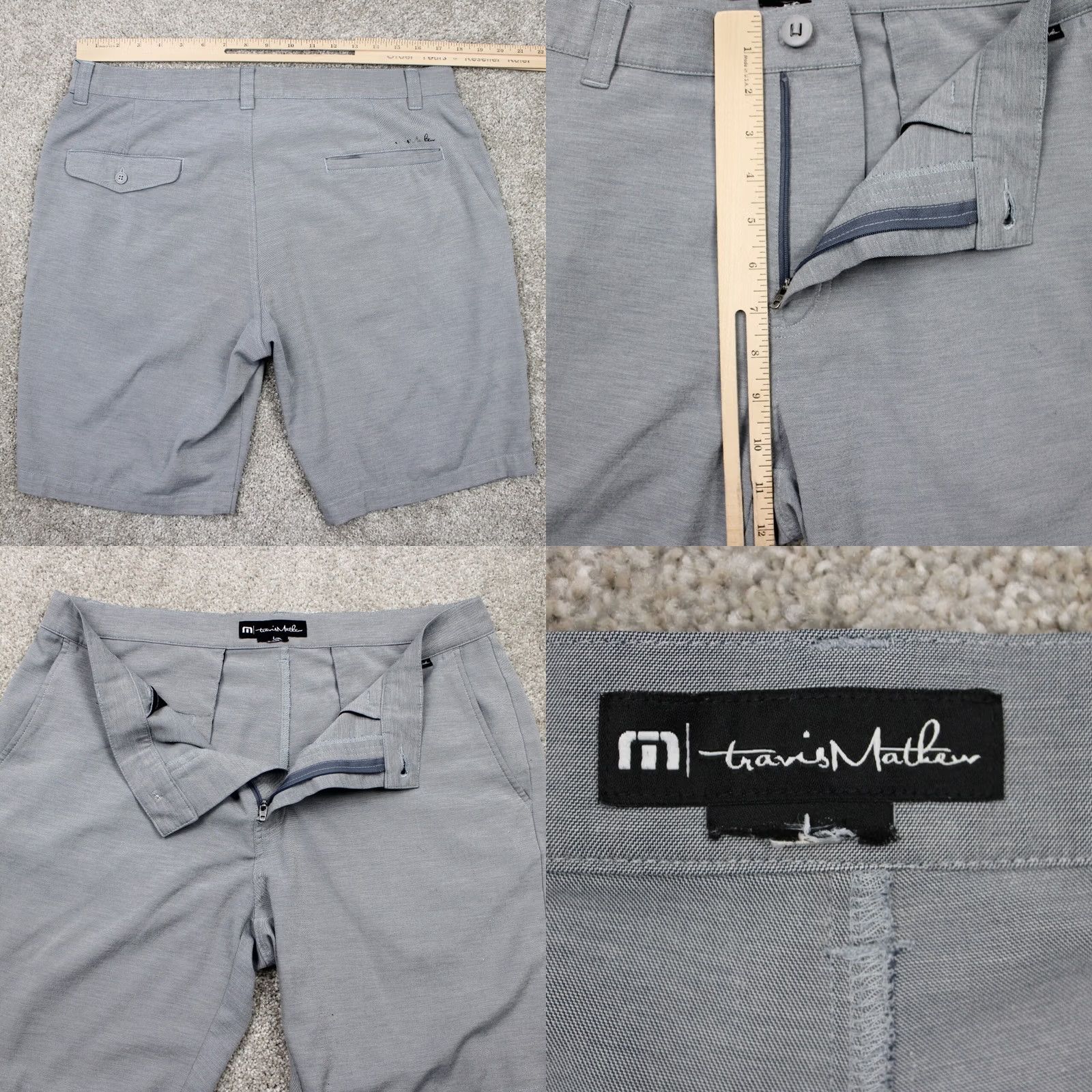 TravisMathew Travis Mathew Golf Shorts Mens 36 Gray Lightweight Stretch Bermuda Inseam 10" Regular Front Flat Front Pockets Size US 36 / EU 52 - 8 Thumbnail