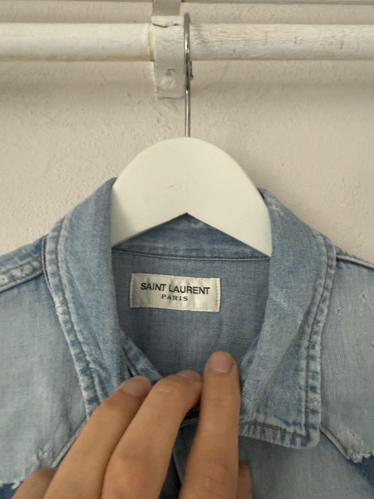 Saint Laurent Paris Distressed Western Denim Shirt Size US S / EU 44-46 / 1 - 7 Thumbnail