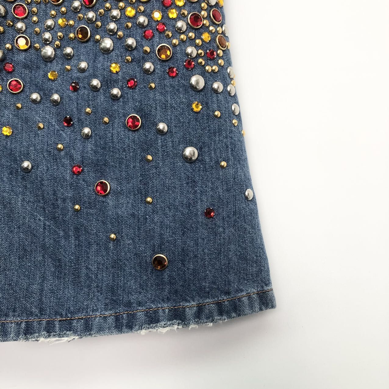 Miu Miu Miu Miu Rhinestone Denim Skirt Authentic K26WX Size 26" / US 2 / IT 38 - 4 Thumbnail