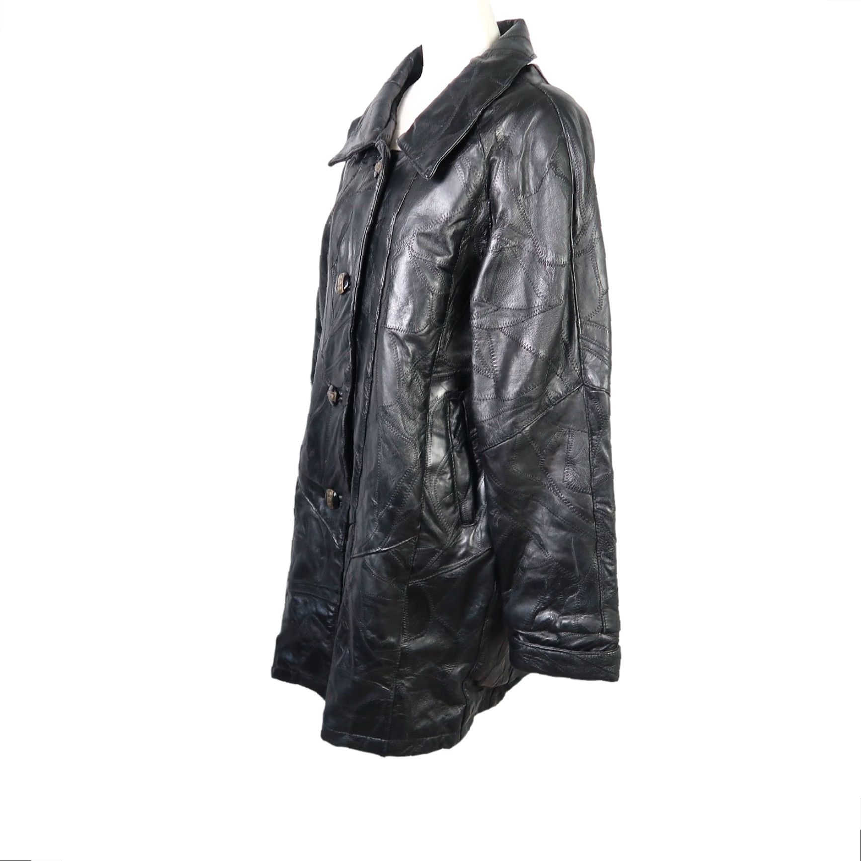 Vintage VINTAGE Maxam Leather Jacket Patchwork Lambskin Coat 1990s M Black Womens Grunge Casual Jacket Size M / US 6-8 / IT 42-44 - 4 Thumbnail