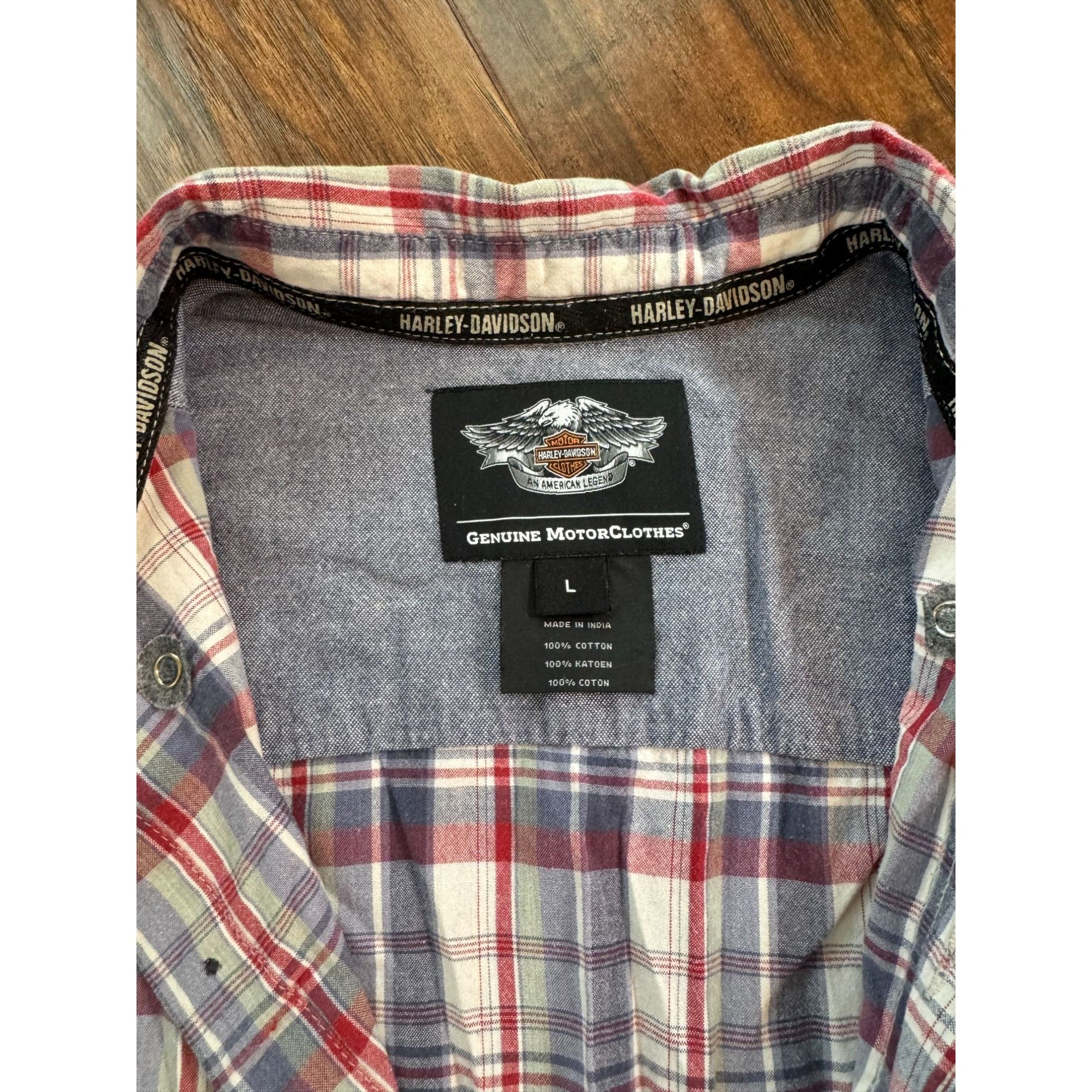 Harley Davidson Harley-Davidson Red/White/Blue Plaid S Sleeve Button-Up Shir Size US L / EU 52-54 / 3 - 4 Thumbnail