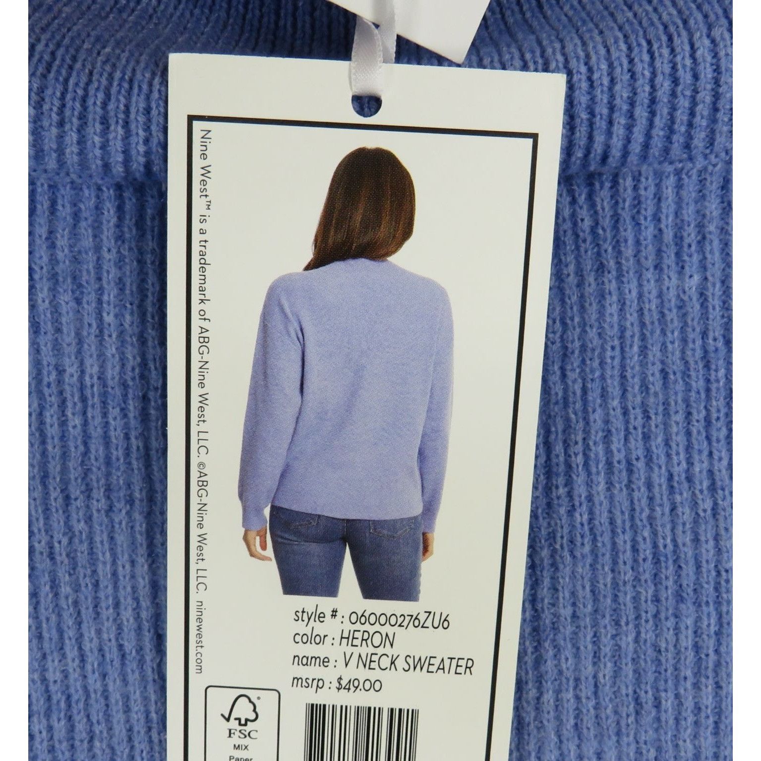 Nine West Nine West Women's XL Heron Blue Ribbed Knit V-Neck Sweater N Size XL / US 12-14 / IT 48-50 - 4 Thumbnail