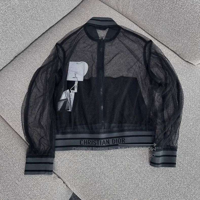 Dior Dior Black mesh slogan jacket long-sleeved coat Size XXS / US 00 / IT 34 - 1 Thumbnail