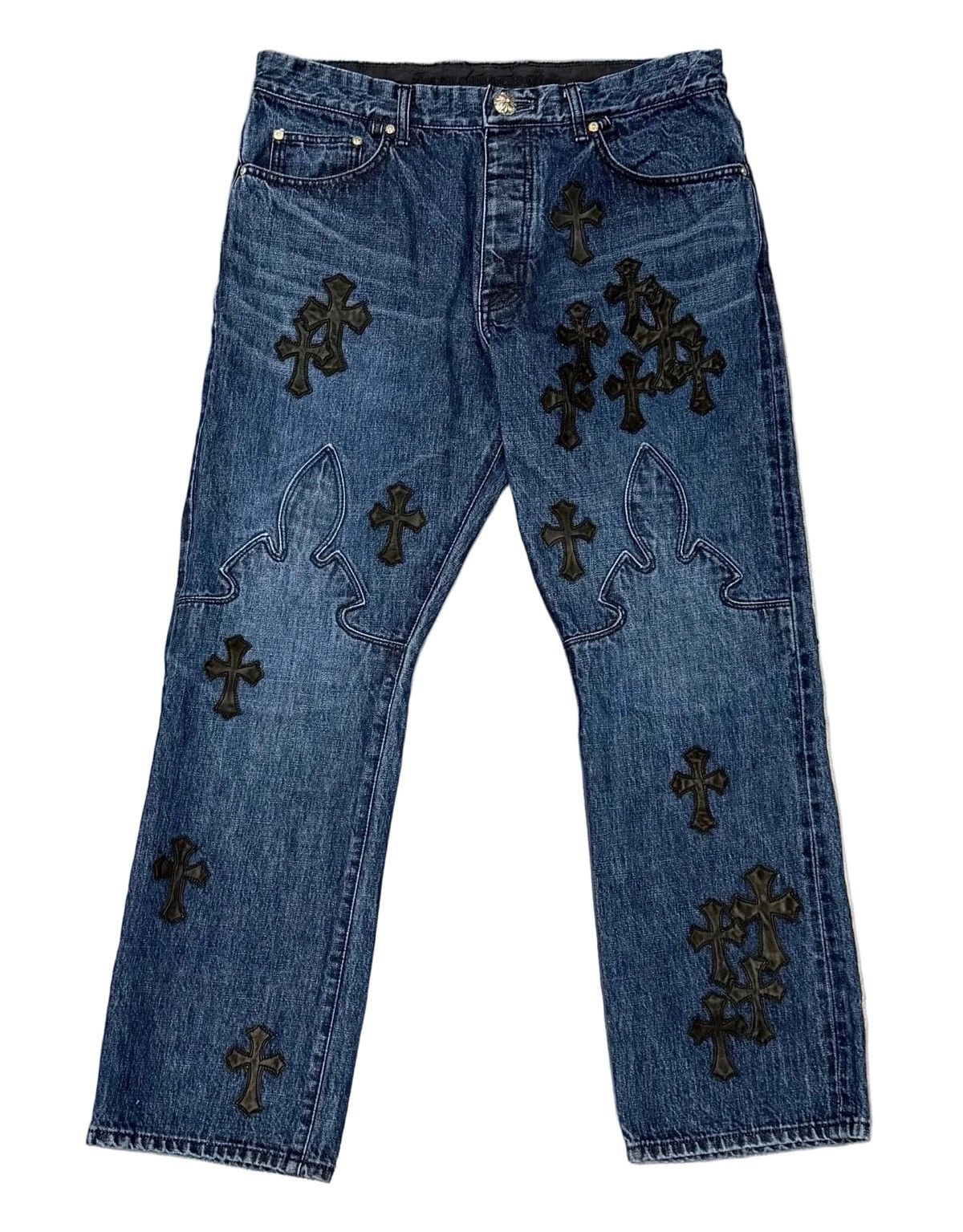 Chrome Hearts Fleur Knee Black Cross Patch Denim Jeans Size US 36 / EU 52 - 1 Thumbnail