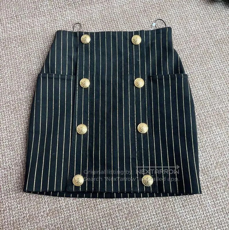 Balmain Balmain Black Cotton Striped Skirt M Size . Size 26" / US 2 / IT 38 - 1 Thumbnail