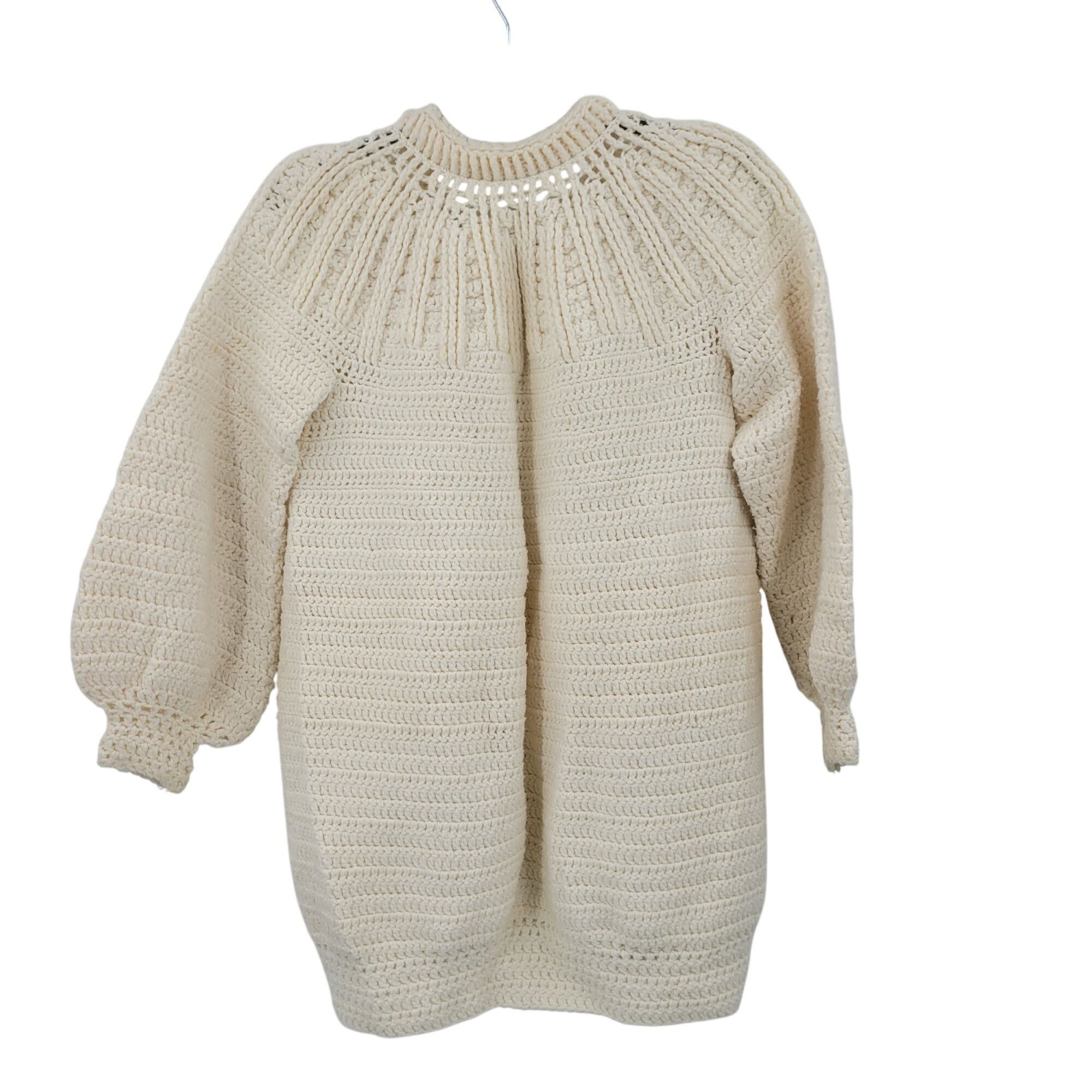 Handmade Vtg 70s Cream Handmade Coatigan Cardigan Puff Sleeve Pockets Size M / US 6-8 / IT 42-44 - 2 Thumbnail