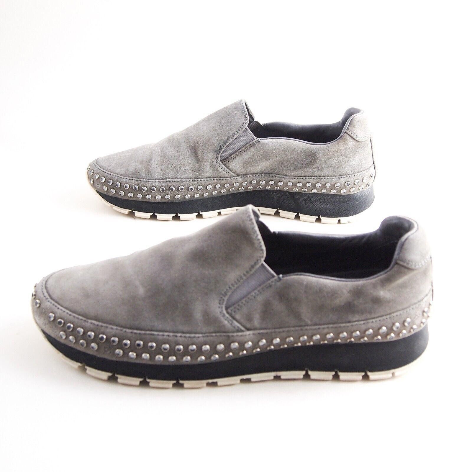 Prada Prada Slip Ons Sneakers Gray Suede Studded EU 38 US 8 Size US 8 / IT 38 - 2 Thumbnail
