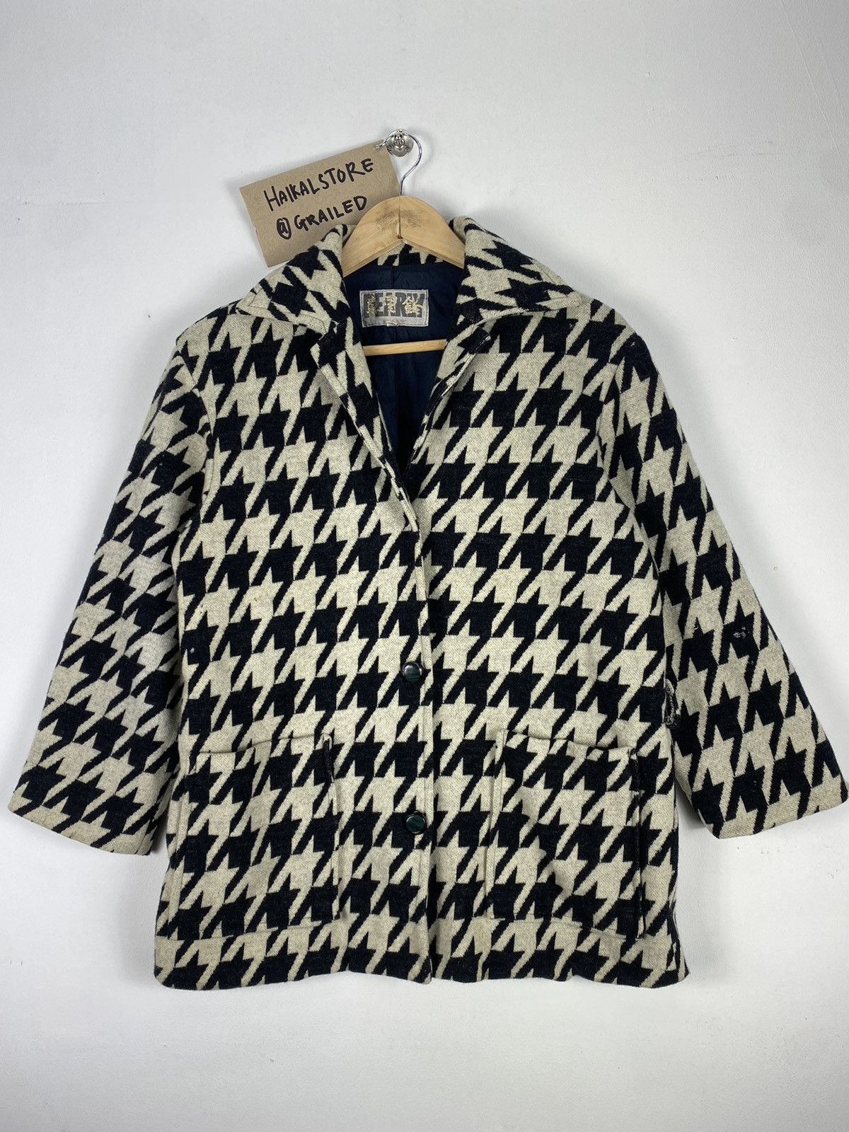 Japanese Brand Vintage 80’s Wool Hountstooth Jacket Button Up Size S / US 4 / IT 40 - 1 Thumbnail
