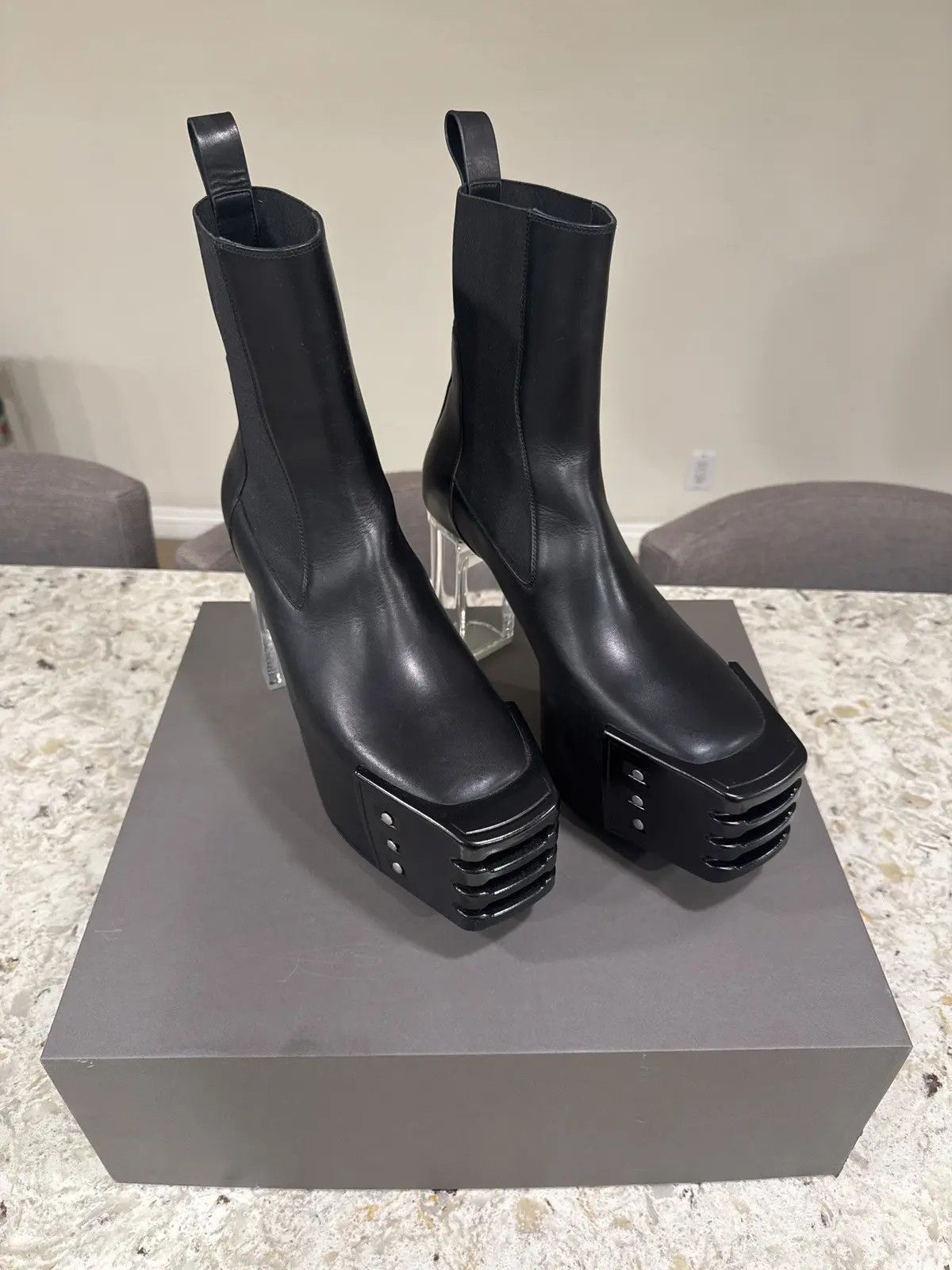 Rick Owens Fogachine Fog Pocket Moto Bevel Heeled Platform Kiss