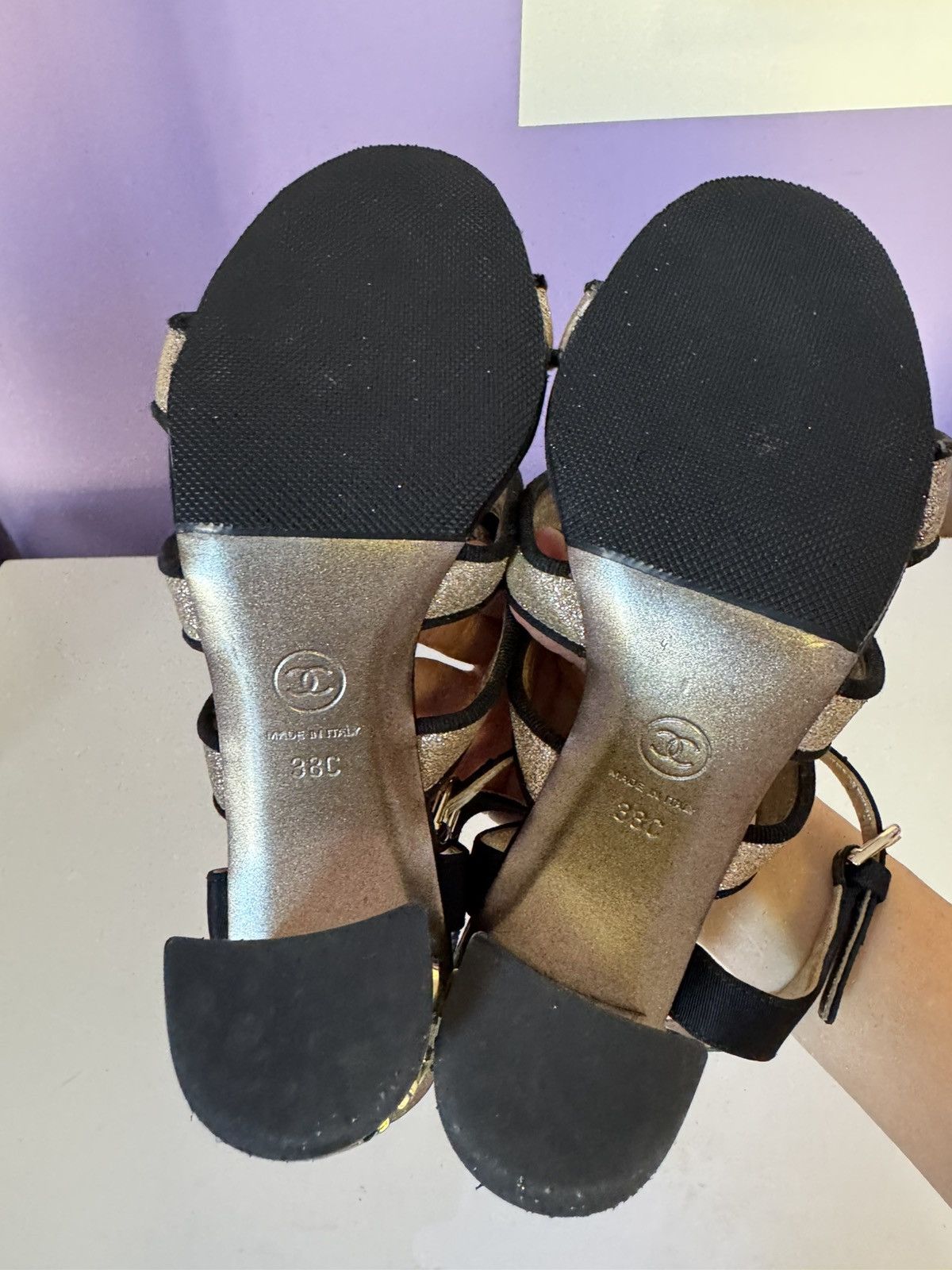 Chanel Chanel Golden black sparkle sandals size 38 Size US 8 / IT 38 - 6 Thumbnail