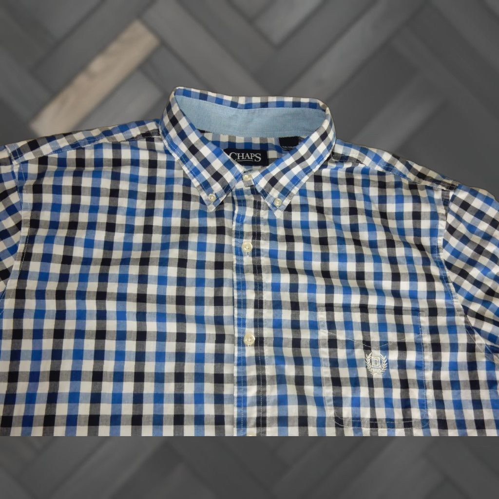 Chaps Vintage Ralph Lauren Chaps Men's Short Sleeve Plaid Cotton Blend Button-Front Shirt XL Blue Size US XL / EU 56 / 4 - 1 Thumbnail