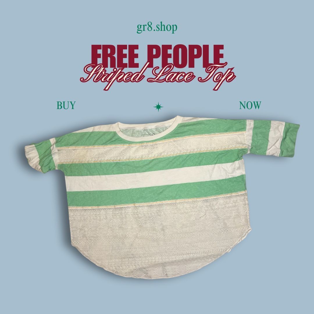 Free People Free People We The Free Striped Lace Top Green & White Casua Size S / US 4 / IT 40 - 1 Thumbnail