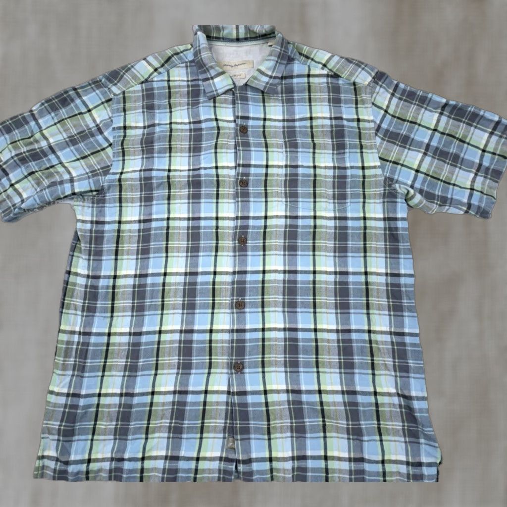 Tommy Bahama Tommy Bahama Shirt Men Large Blue Plaid Silk Button-Up Camp Casual Beach Classic Fashion Shirt Mens Regular Size US L / EU 52-54 / 3 - 1 Thumbnail