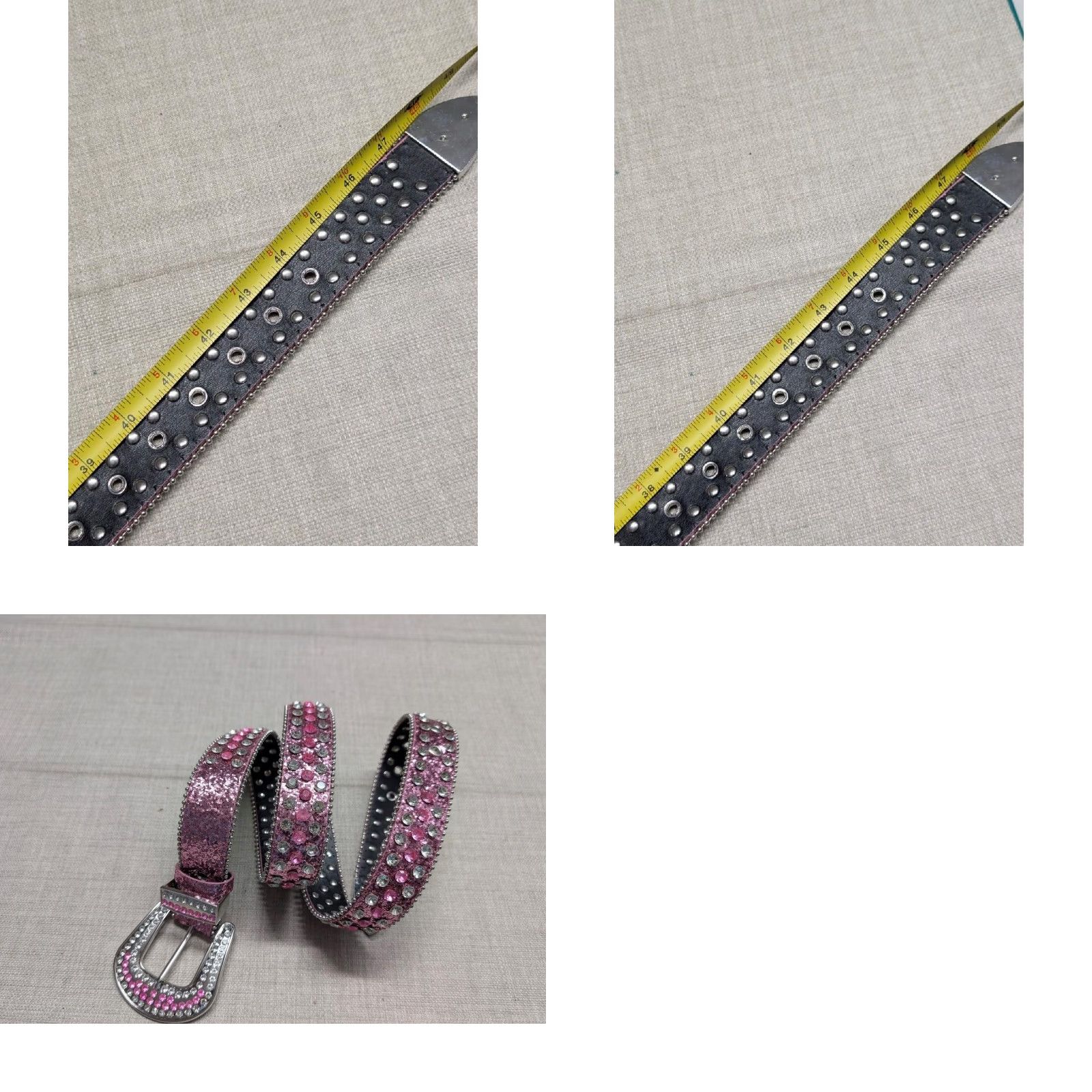 Vintage VINTAGE RHINESTONE STUDDED pink glitter Y2K BUCKLE BELT western 42 belt unisex adults 1-1/2" width pink glitter rhinestone barbie COWBOY Size 42 - 8 Thumbnail