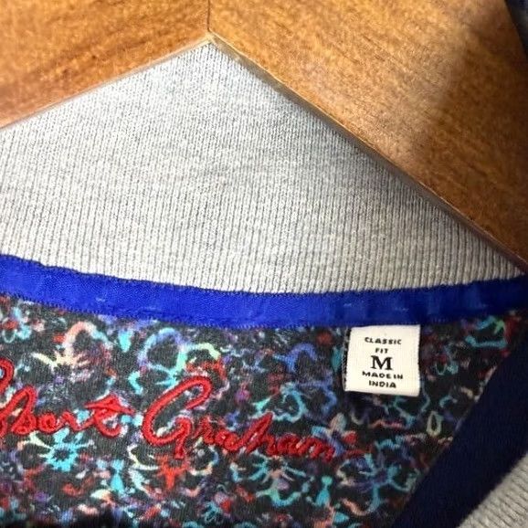 Robert Graham Robert Graham Sweater Pullover 1/4 Zip Navy Blue Cotton Men M Mock Neck Regular Size Size US M / EU 48-50 / 2 - 3 Thumbnail
