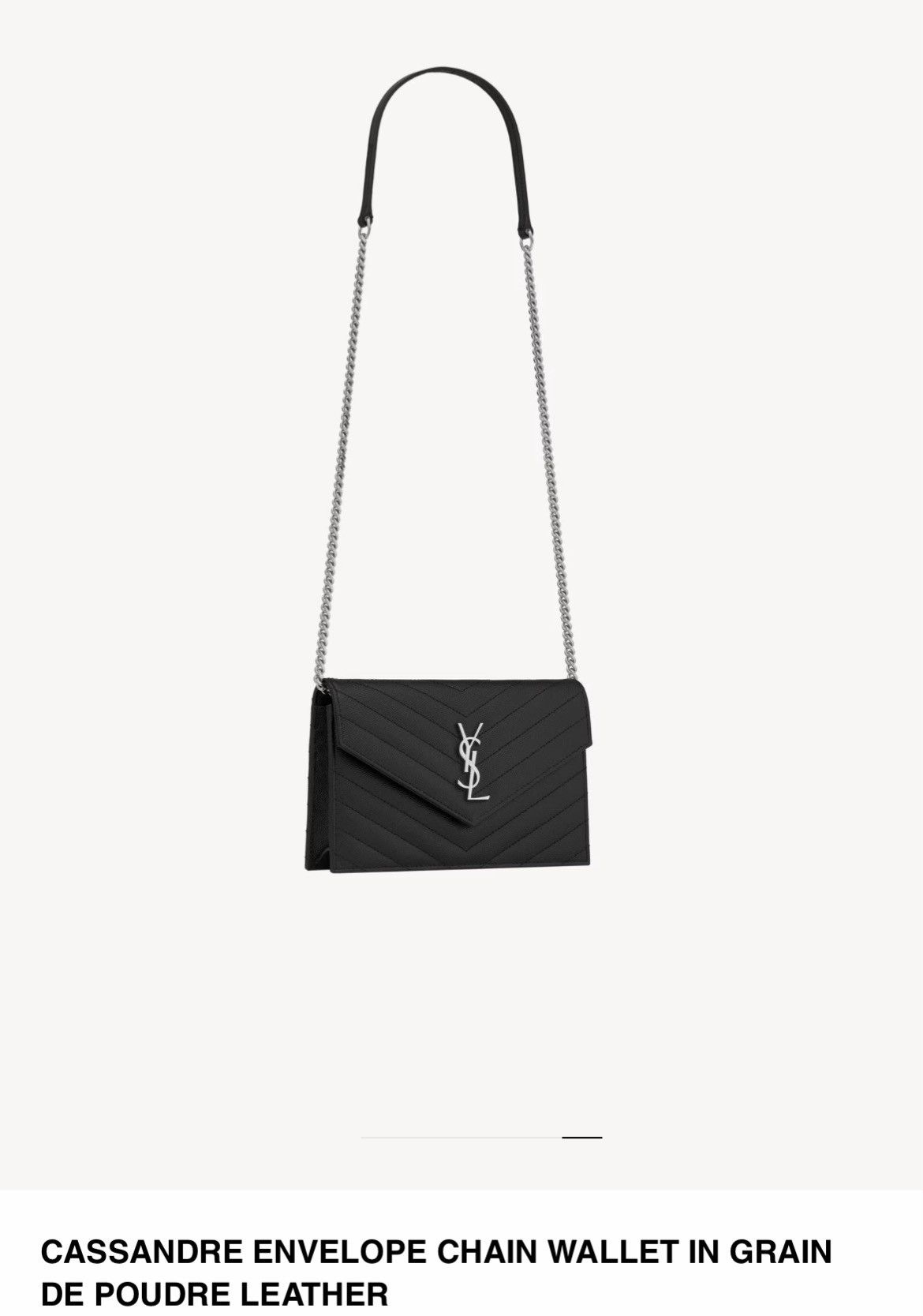 YSL CASSANDRE ENVELOPE CHAIN WALLET IN GRAIN DE POUDRE