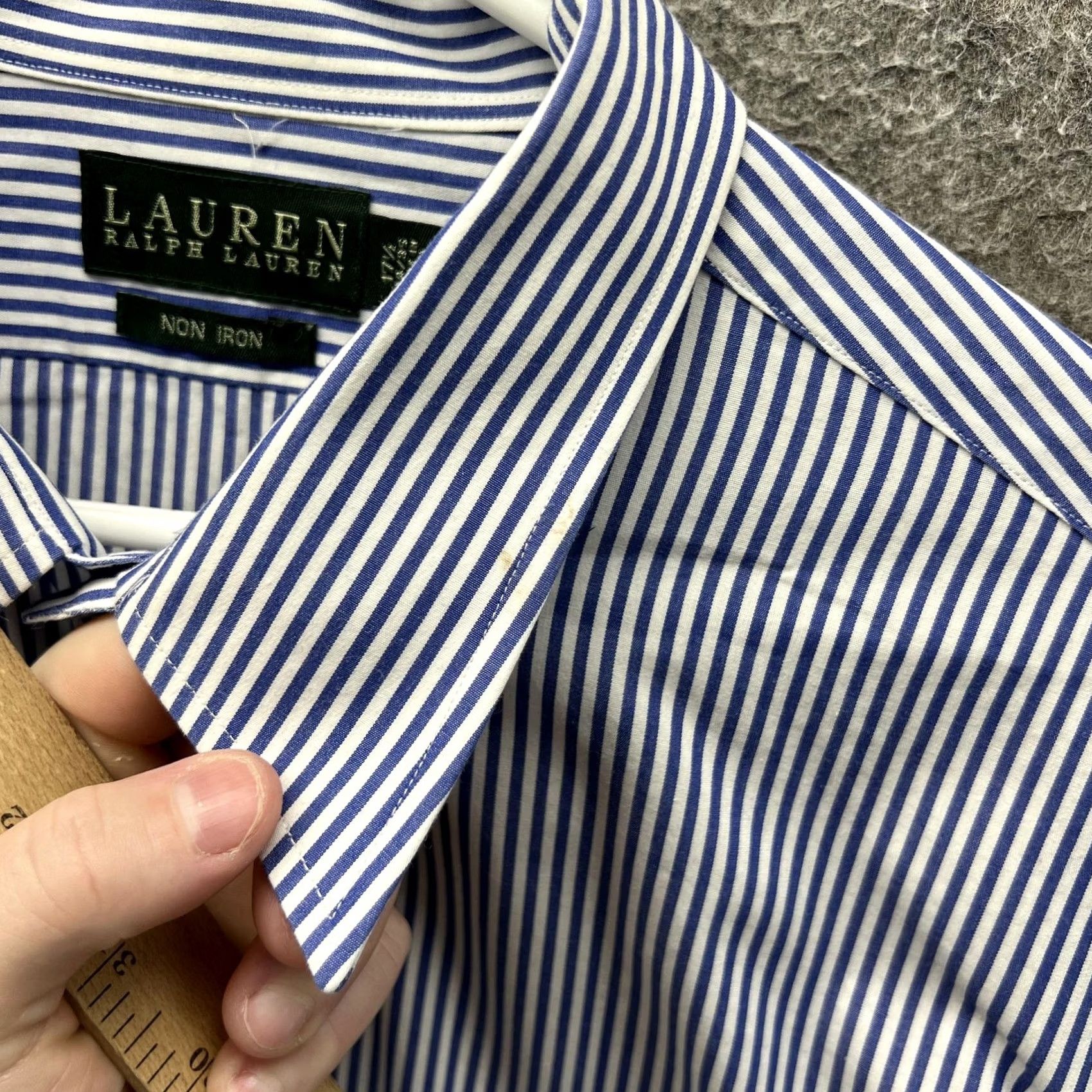 Ralph Lauren Lauren Ralph Lauren Dress Shirt Mens 17.5 34/35 Blue Stripe Non Iron Long Sleeve Shirt Size 48R - 7 Thumbnail
