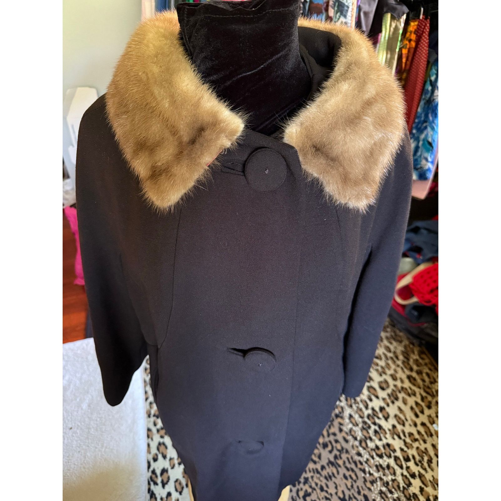 Vintage Vintage 60’s Union Made Black Brown Mink Fur Collar Coat Med Size M / US 6-8 / IT 42-44 - 3 Thumbnail