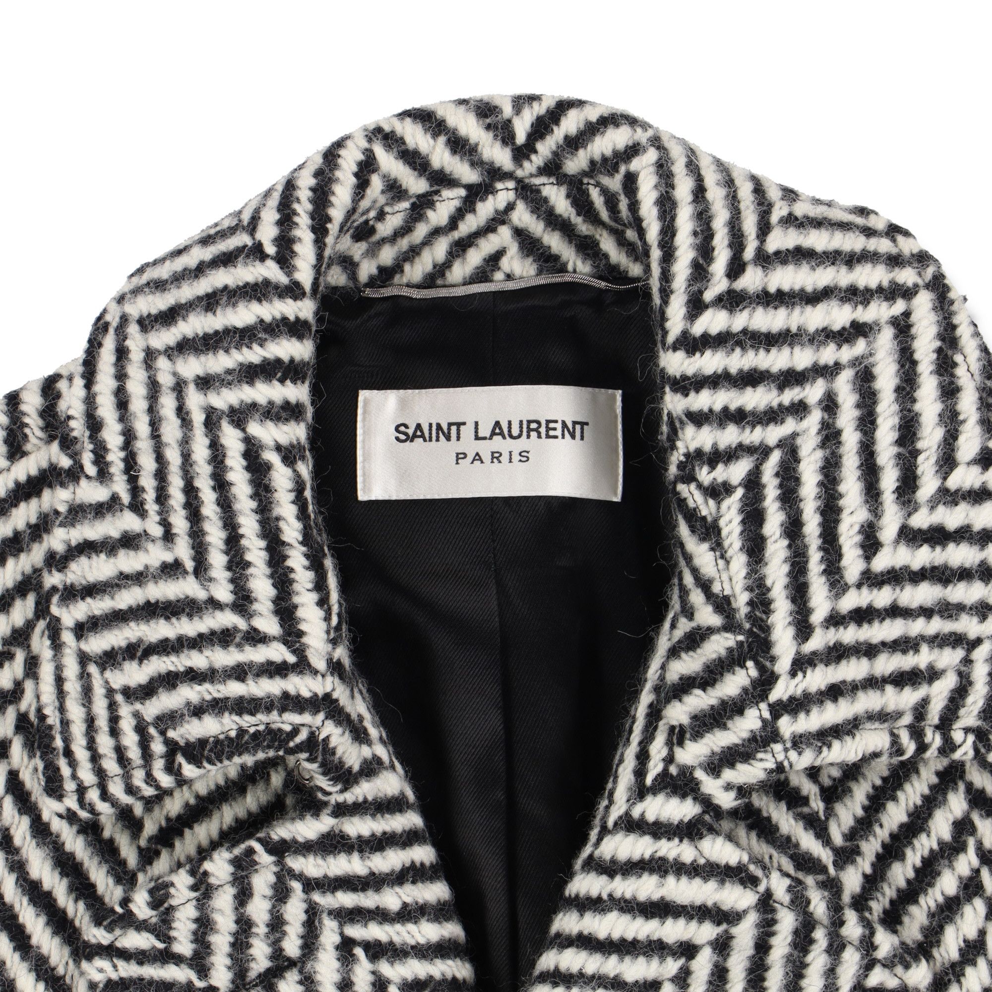 Saint Laurent Paris Black and White Herringbone Wool Belted Coat Size US XS / EU 42 / 0 - 7 Thumbnail