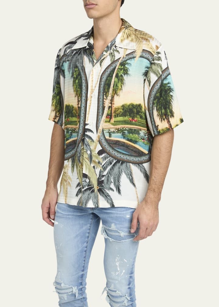 Amiri os11x1225 Paradise Short-Sleeve Bowling Shirt in Multicolor Size US L / EU 52-54 / 3 - 4 Thumbnail