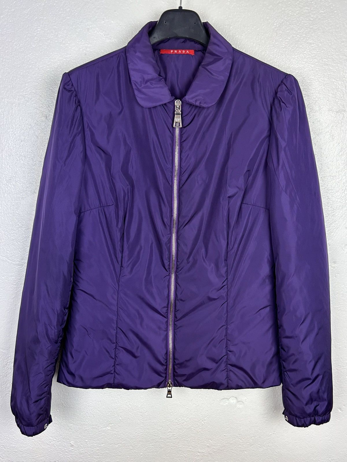 image of 00S Vintage Prada 2008 Nylon Zippered Jacket In Purple, Women's (Size Medium)