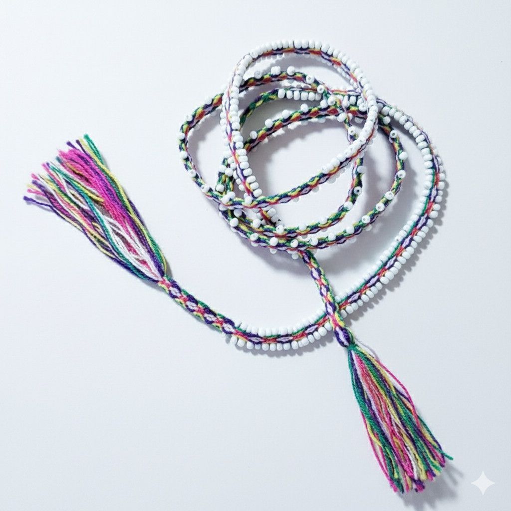 Handmade Lariat 40" Necklace Bracelet Rainbow Woven White Beaded Size ONE SIZE - 3 Thumbnail