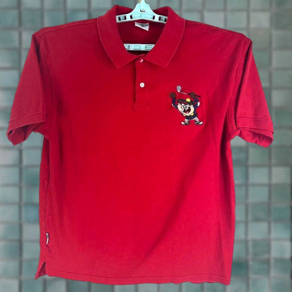 Vintage Taz Polo Mens L Red Golf Embroidered 90s Cartoon Size US L / EU 52-54 / 3 - 1 Thumbnail