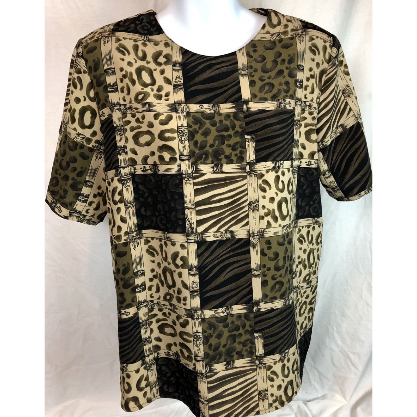 Vintage Vintage Modern Essentials Blouse XL Brown Animal Print Short Sleeves Round Neck Womens Size XL / US 12-14 / IT 48-50 - 2 Thumbnail