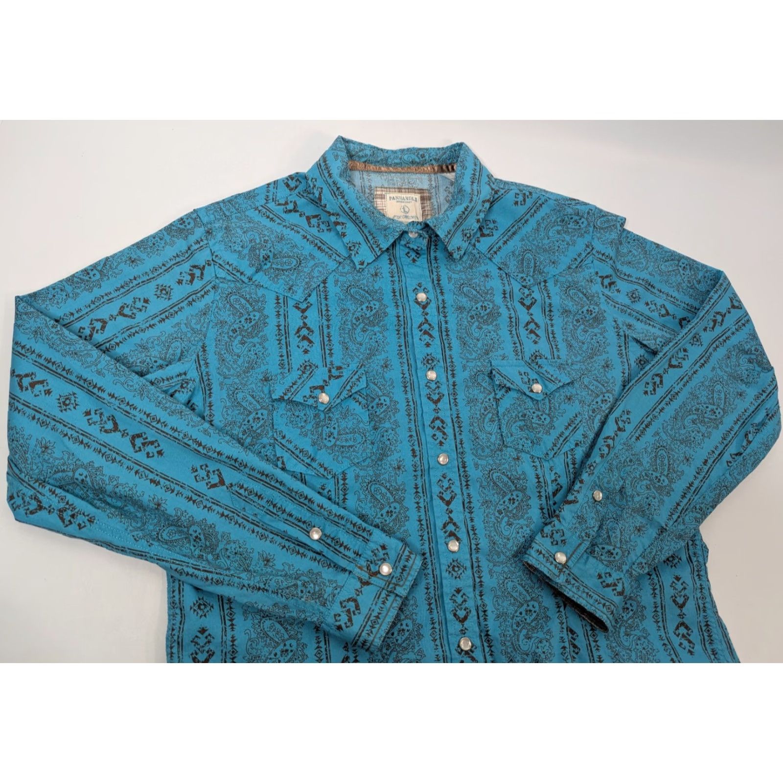 Vintage VINTAGE Panhandle Rough Stock Western Shirt Womens L Turquoise Bandana Print Pearl Snap Size L / US 10 / IT 46 - 2 Thumbnail