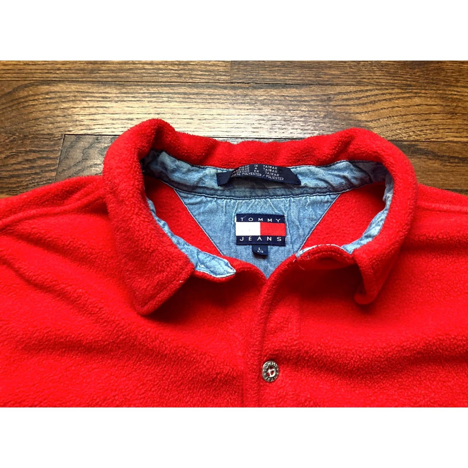 Tommy Hilfiger VINTAGE Tommy Hilfiger Shirt Jacket Mens Sz Large Button Up Shacket Red 90s Size US L / EU 52-54 / 3 - 5 Thumbnail