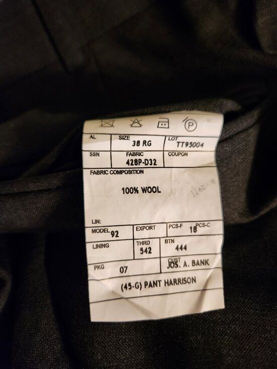 Jos. A. Bank Jos.a.bank men's gray 100%wool dress pants size: 38/32 Size 38R - 6 Thumbnail