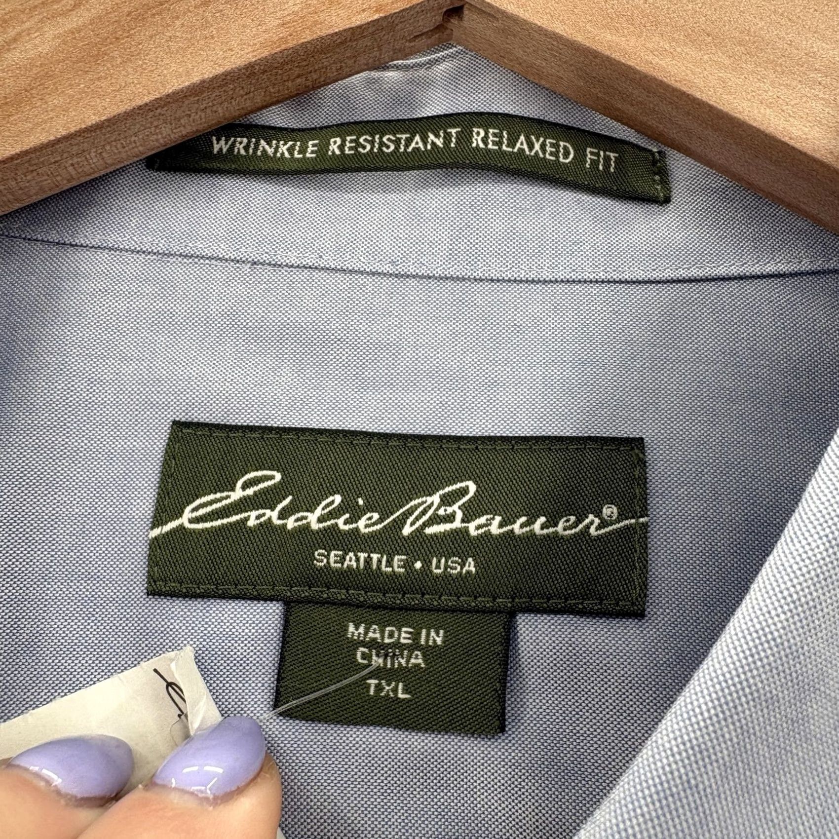 Eddie Bauer Eddie Bauer Mens XLT Blue Solid Long Sleeve Button Down Shirt Wrinkle Resistant Size US XL / EU 56 / 4 - 4 Thumbnail