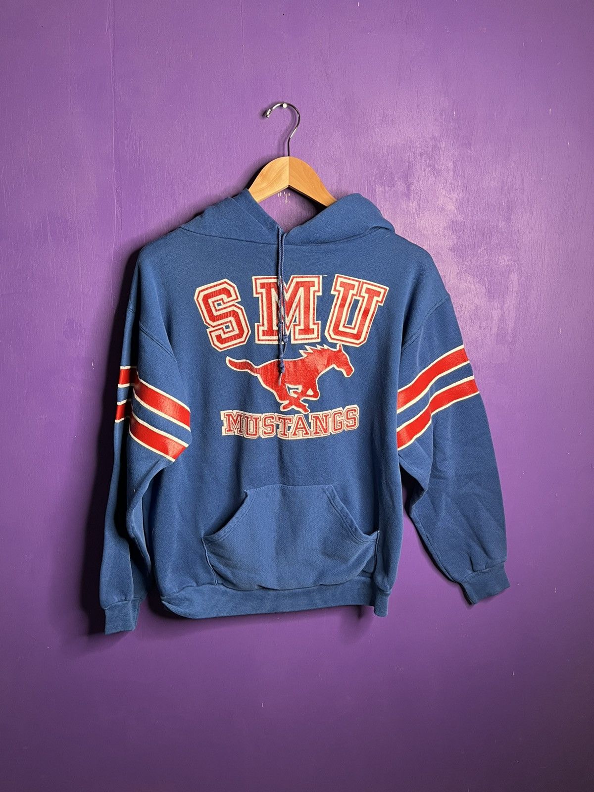 Russell Athletic × Vintage Vintage 70s Russell SMU mustangs sleeve stripes hoodie Size US M / EU 48-50 / 2 - 1 Thumbnail