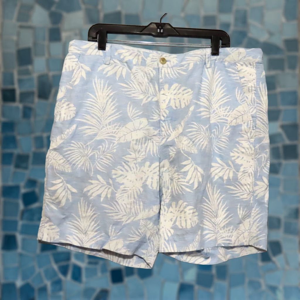 Chaps Chaps Men's 38 Linen Cotton Palm Leaf Print Shorts Blue White NWT Size US 38 / EU 54 - 1 Thumbnail