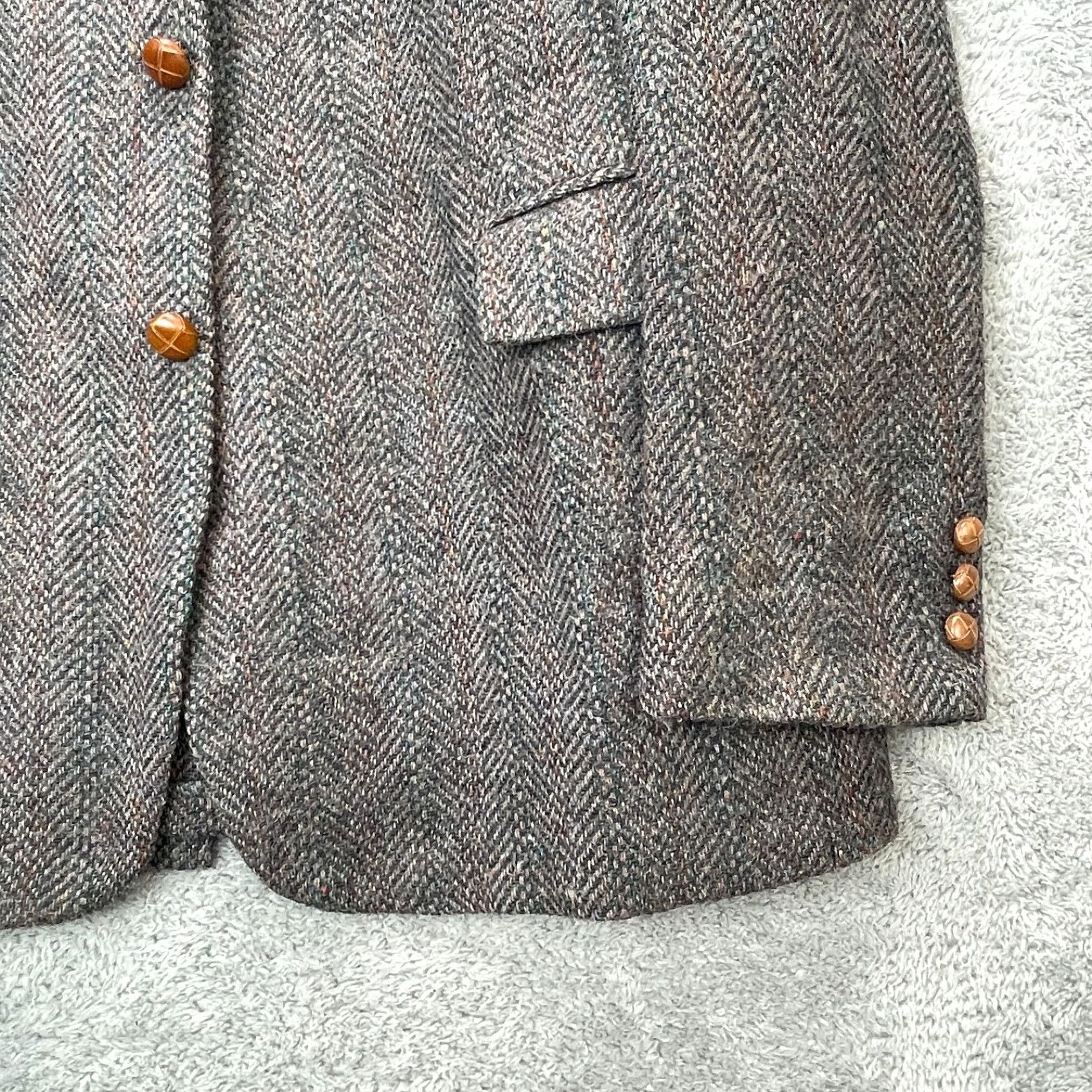 Vintage VINTAGE Huffmans Blazer Jacket Mens XL Gray Tweed Wool Herringbone Coat 90s Made USA Size 46R - 7 Thumbnail
