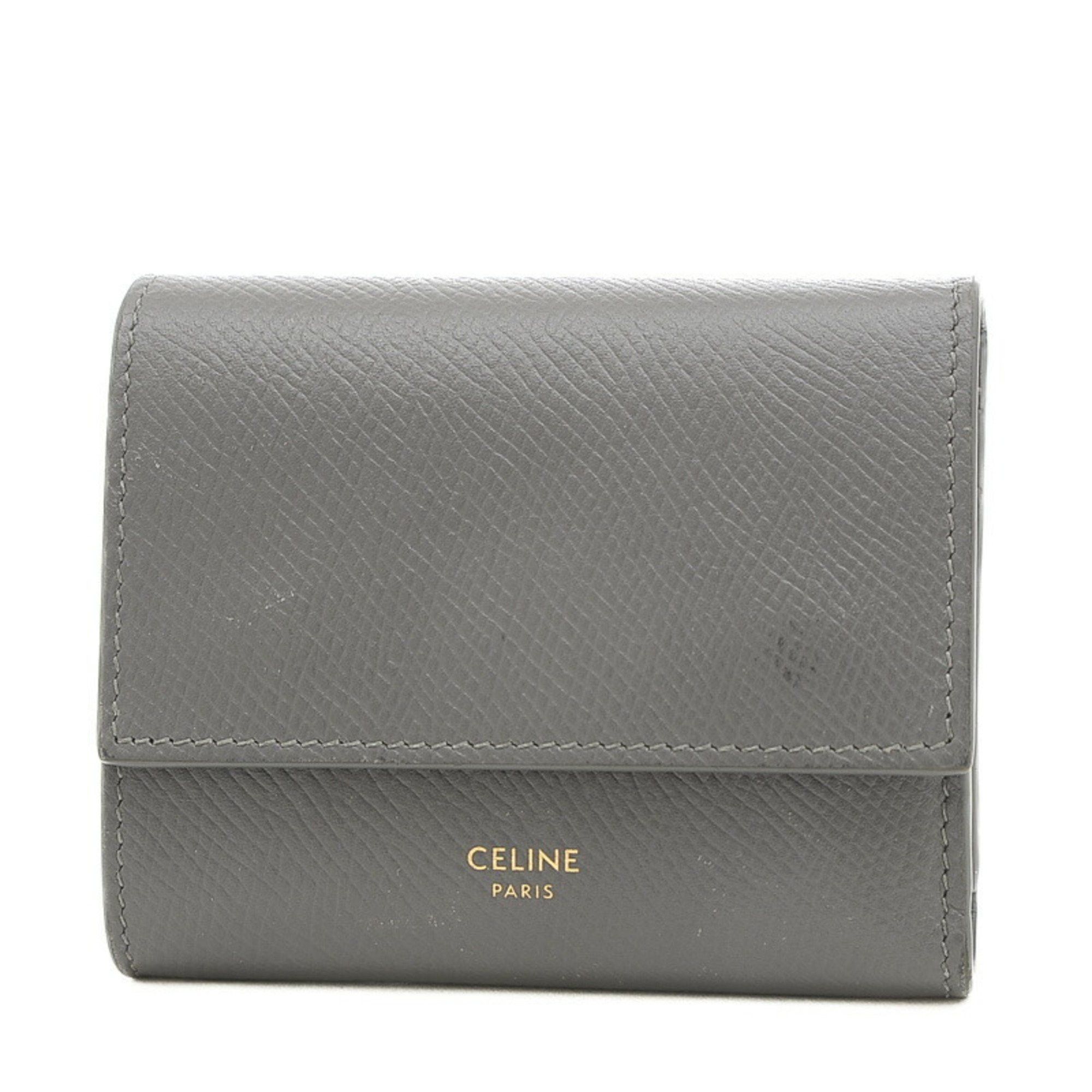 image of Celine Small Trifold Wallet Tri-Fold Leather Grey 10B573Bel, Women's