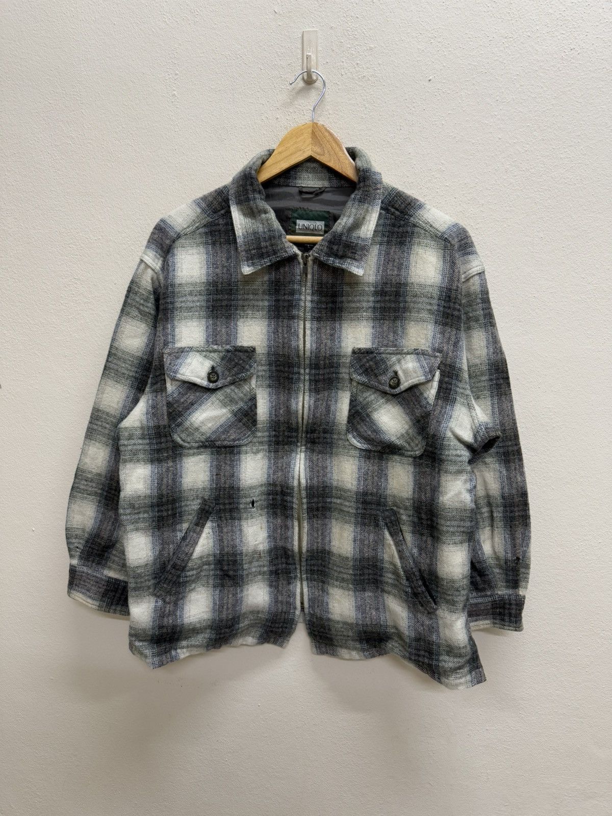 Japanese Brand × Uniqlo × Vintage Vintage 90s Uniqlo Plaid Tweed Chekered Flanel Wool Jacket Size US L / EU 52-54 / 3 - 21 Thumbnail