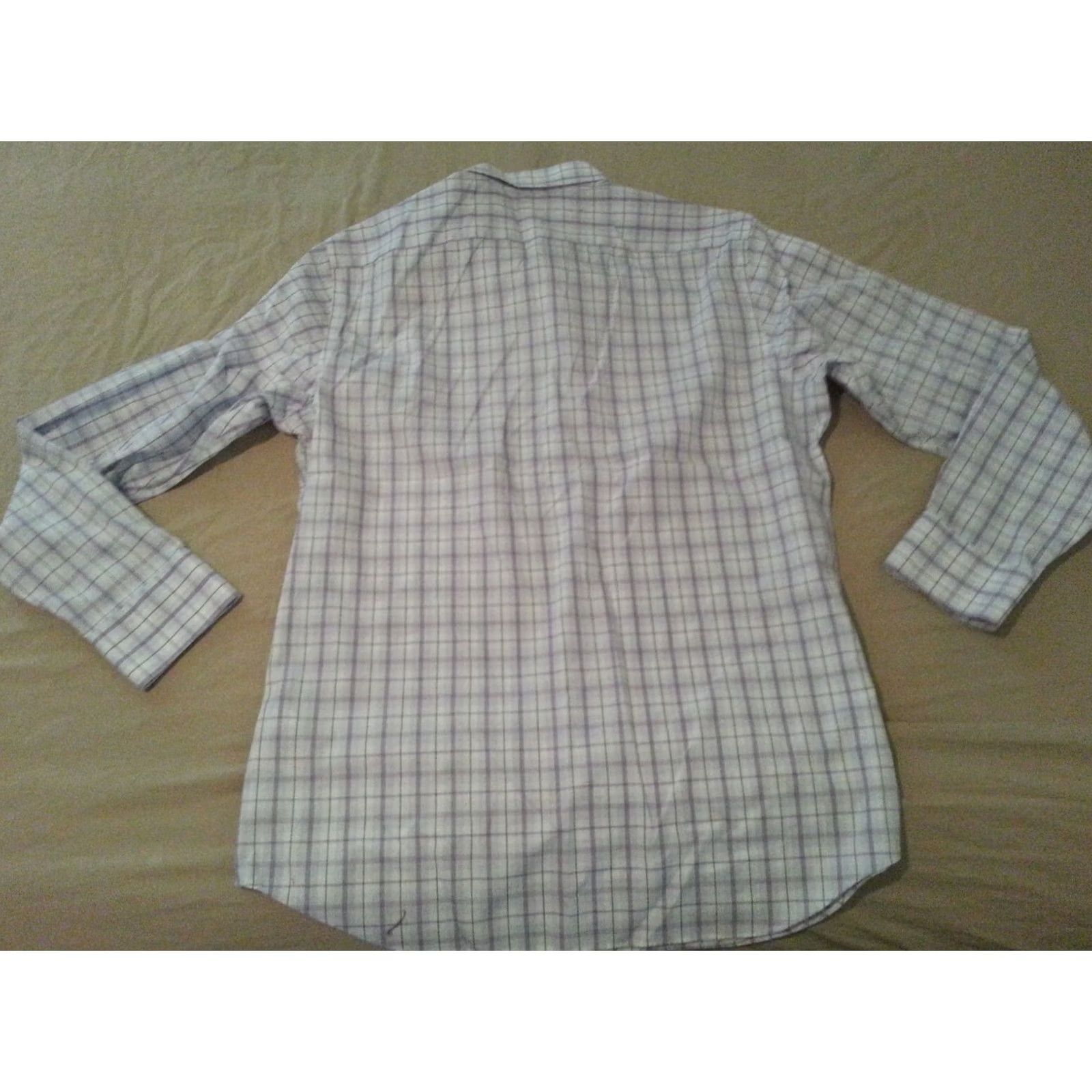 Banana Republic Mens Banana Republic Large Dress Shirt White Purple Button Cotton Size 42R - 2 Thumbnail