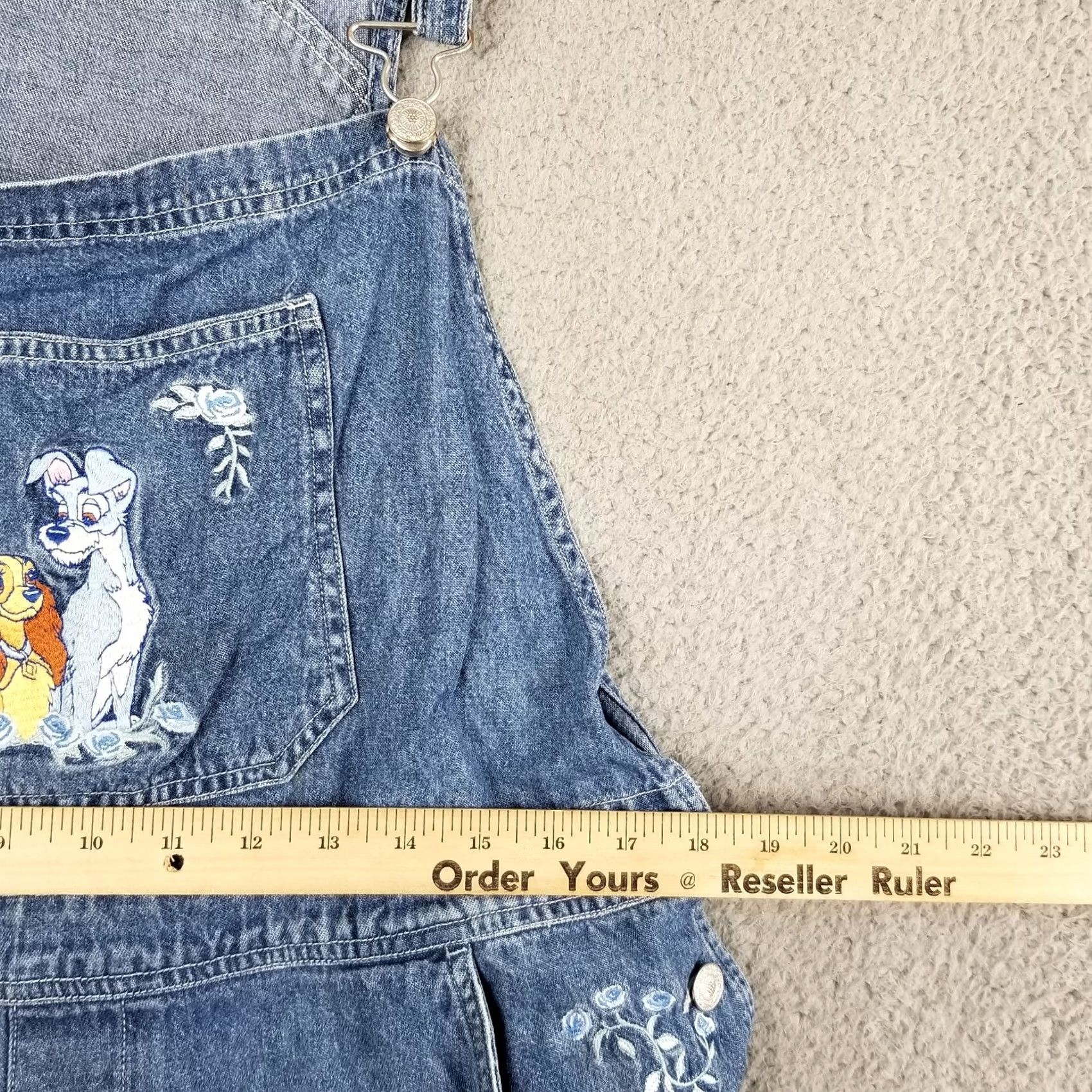 Disney VINTAGE Disney Lady and the Tramp Embroidered Denim Overalls Shorts XL 36W Women Blue 90s Disney Theme Cartoons 5-Pocket Mens Womens Girls Boys Size 40" / US 18 - 5 Thumbnail