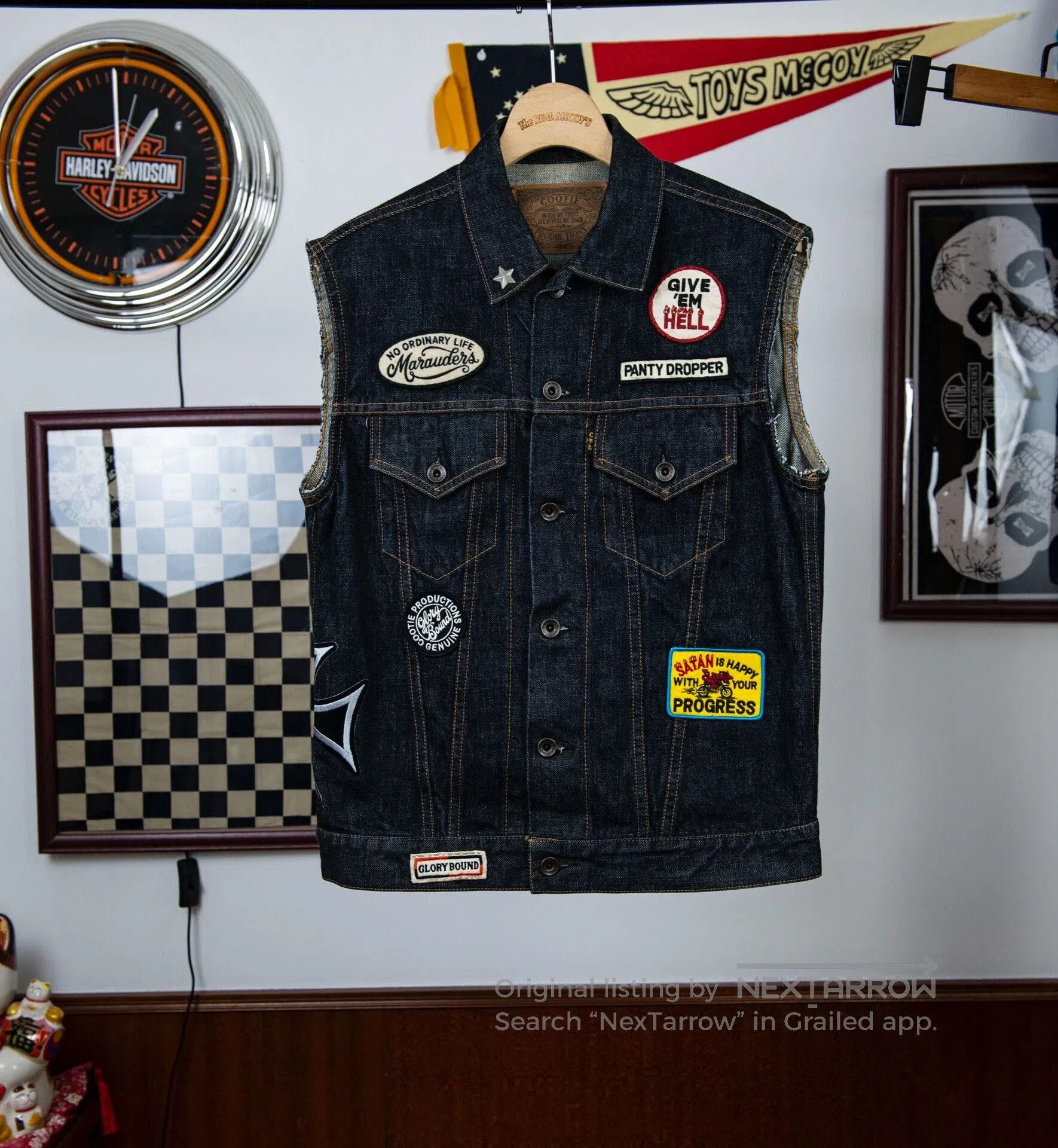 Japanese Brand Cootie Motorcycle Vest with Patch Details. Size US M / EU 48-50 / 2 - 2 Thumbnail