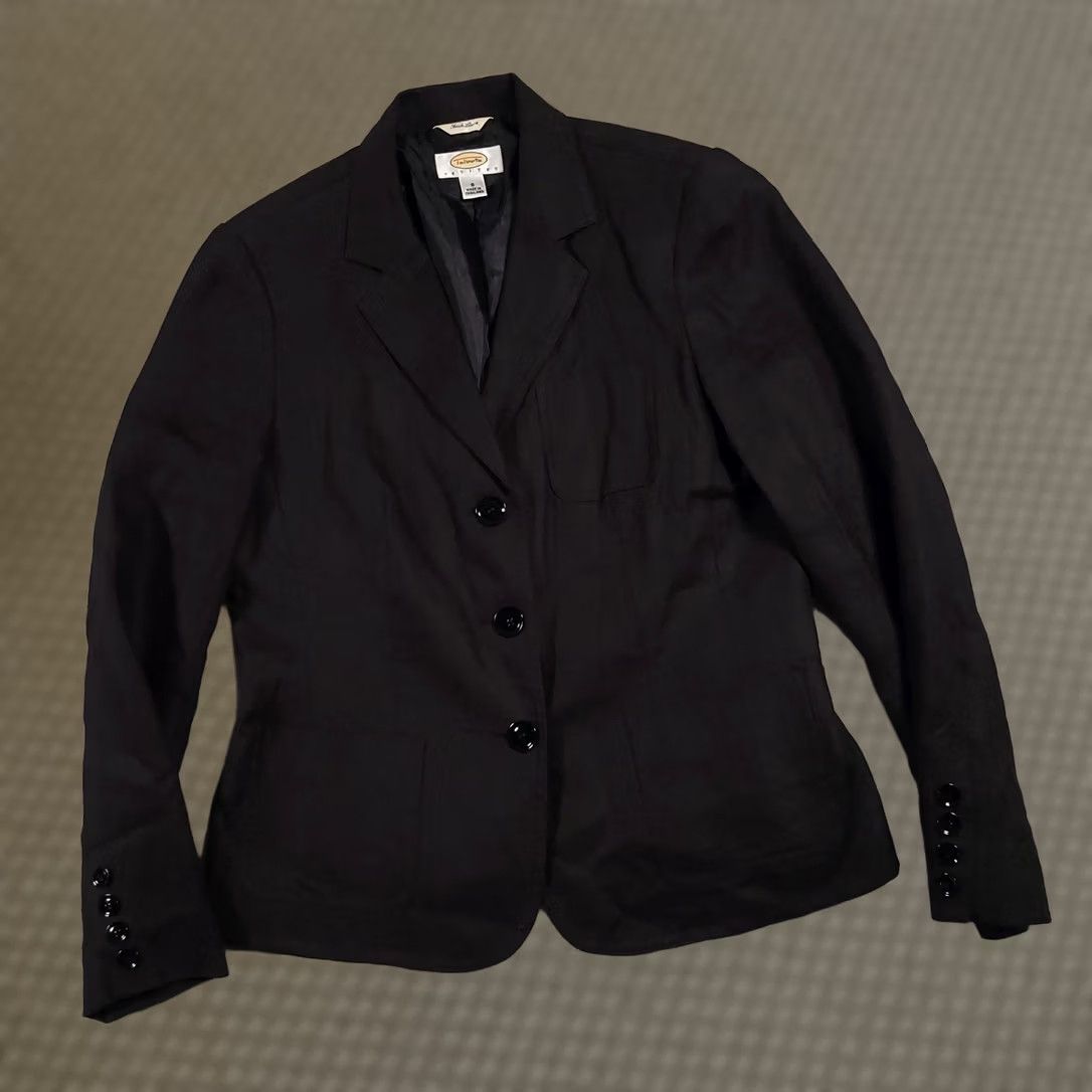 Talbots VINTAGE Talbots Blazer Womens 8 Black Linen Petite Button Front Career Jacket Pockets Size M / US 6-8 / IT 42-44 - 1 Thumbnail