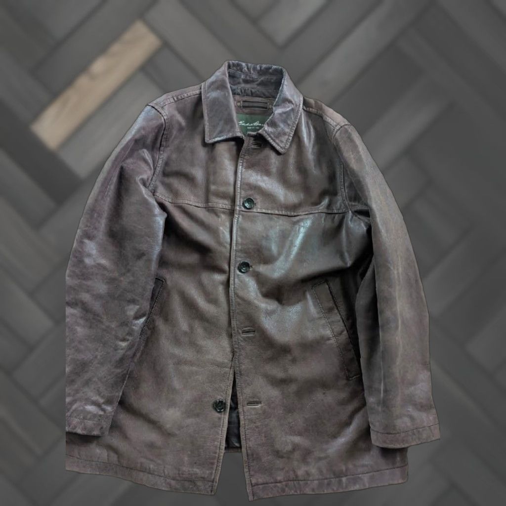 Eddie Bauer VINTAGE Eddie Bauer COAT XL brown leather COWHIDE jacket mens overcoat Patina distressed Patina leather Size US XL / EU 56 / 4 - 1 Thumbnail