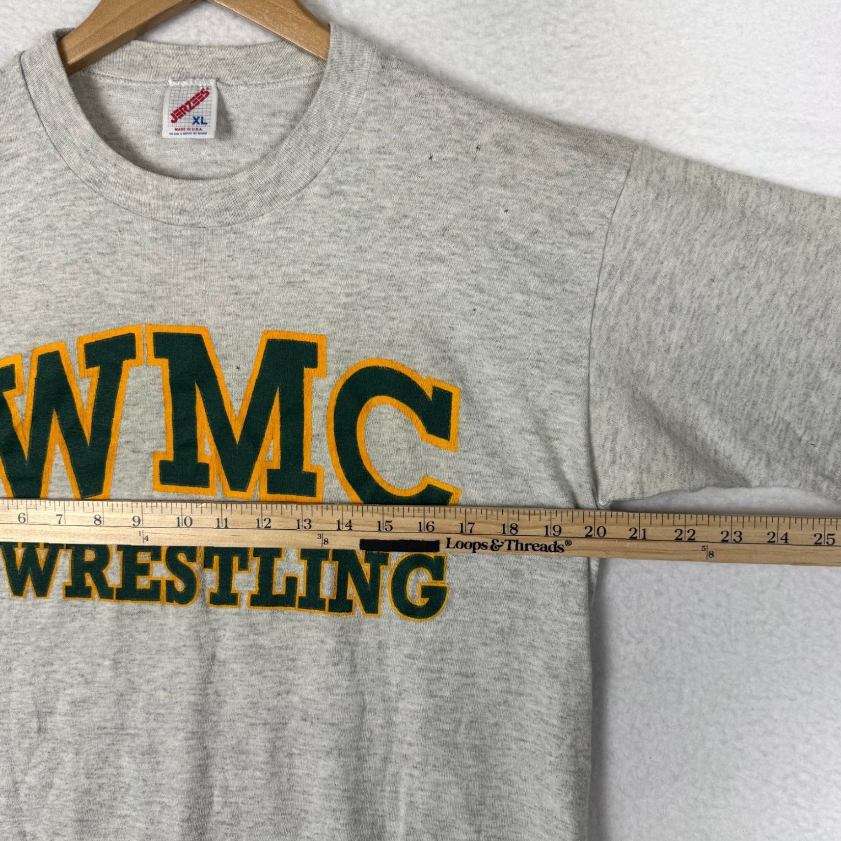 Jerzees VINTAGE Jerzees 80s 90s XL WMC Wrestling Single Stitch Shirt Spell Out Made USA T-Shirt Men Gray Cotton Short Sleeve Crew Neck Graphic Print 1990s Size US XL / EU 56 / 4 - 7 Thumbnail