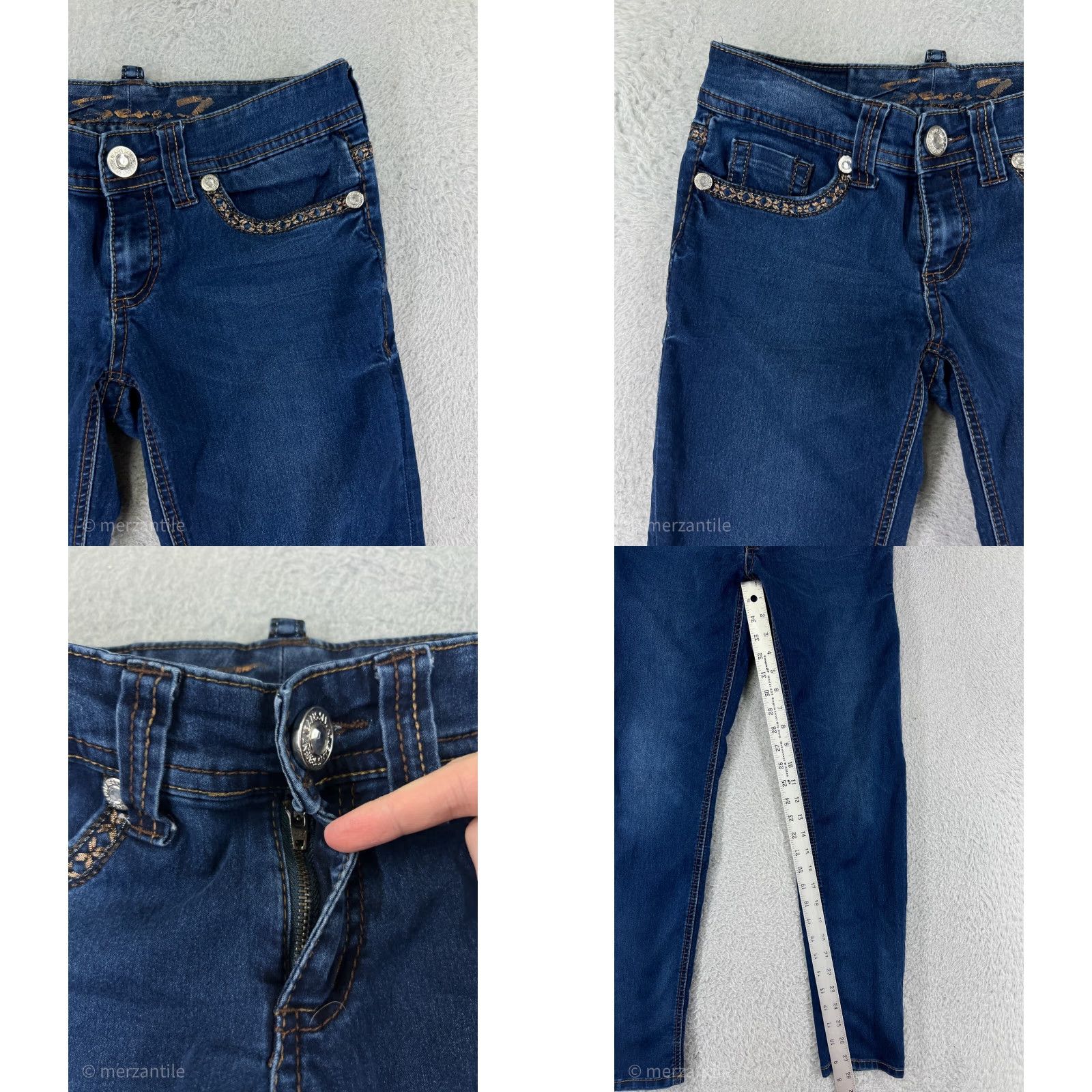 Vintage Seven7 Jeans Womens Jeans 29 Blue Denim Skinny Tapered Cotton Blend Embellished Size 29" - 8 Thumbnail