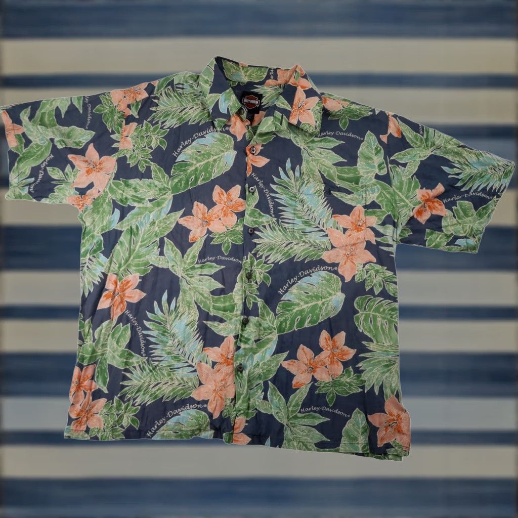 Harley Davidson VINTAGE Harley Davidson Mens XL Floral Hawaiian Button Up Shirt Size US XL / EU 56 / 4 - 1 Thumbnail