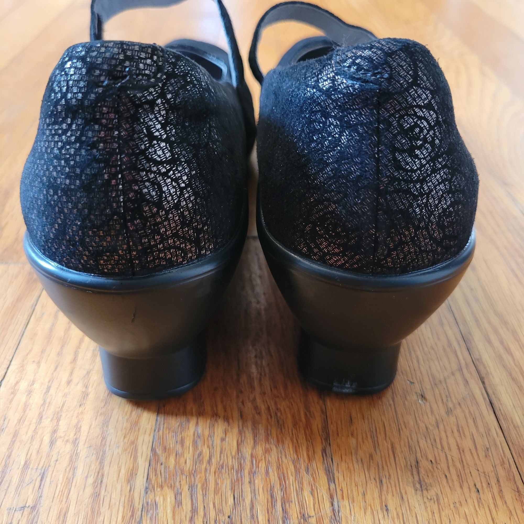Vintage Alegria Black Metallic Floral Rose Leather Mary Jane Wedge H Size US 8.5 / IT 38.5 - 3 Thumbnail