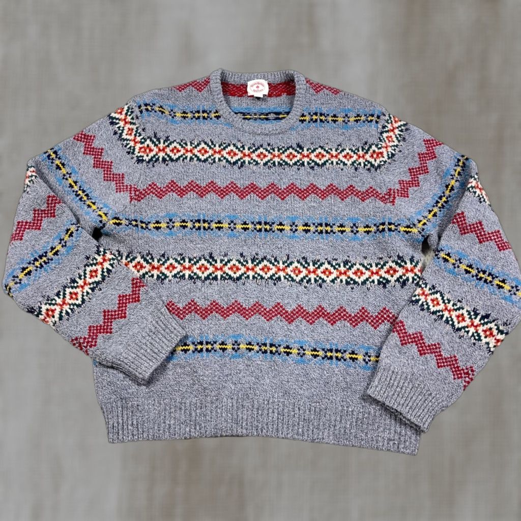 Brooks Brothers Brooks Brothers Sweater Men 2XL Gray Wool Blend Fair Isle Logo Pullover Cardigan Knit Crew Neck Casual Size US XXL / EU 58 / 5 - 1 Thumbnail