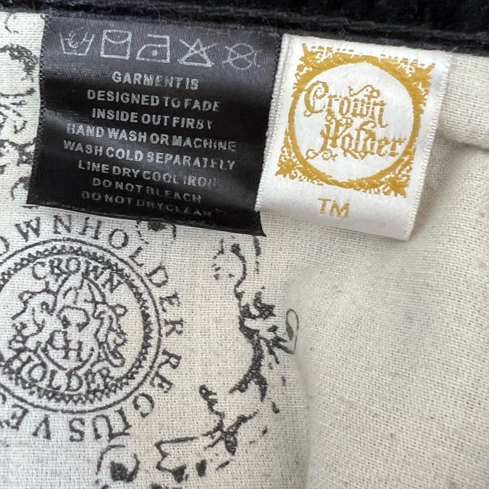 Vintage Crown Holder Jeans Men 36x34 Black Wide Leg Embroidered Y2K Size US 36 / EU 52 - 12 Thumbnail